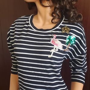 Really Cute Blue & White Striped Top with Bead & Sequined Embellishments